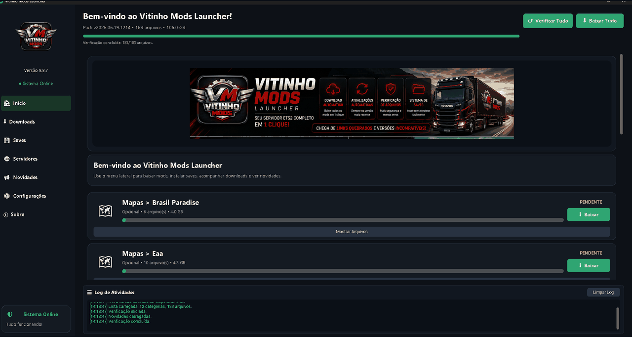 Preview animado do Launcher Básico Vitinho Mods